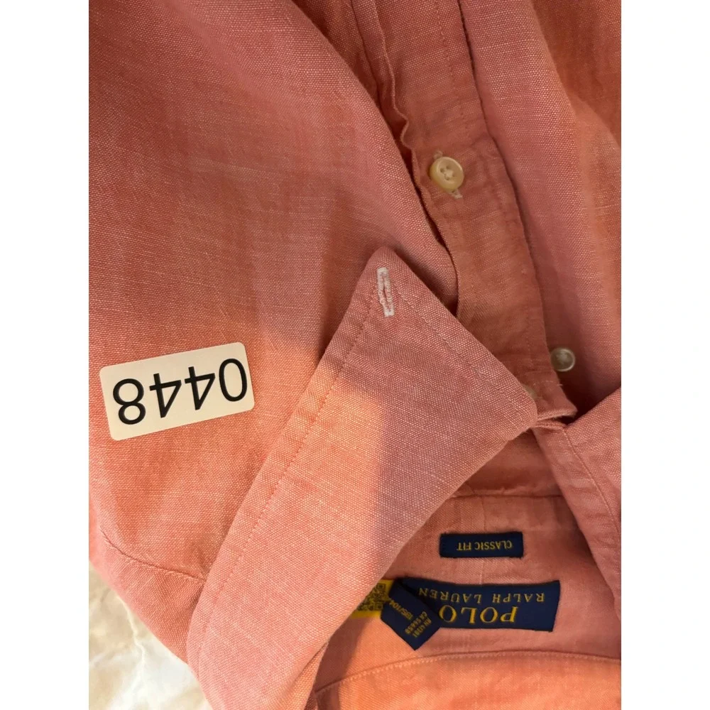 Polo Ralph Lauren Mens XL Classic Fit Cotton Linen Look Shirt Coral Pink
